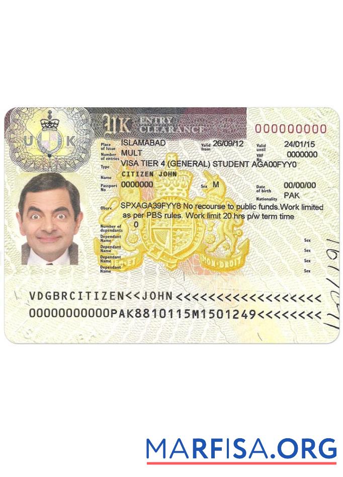Blank United Kingdom visa template